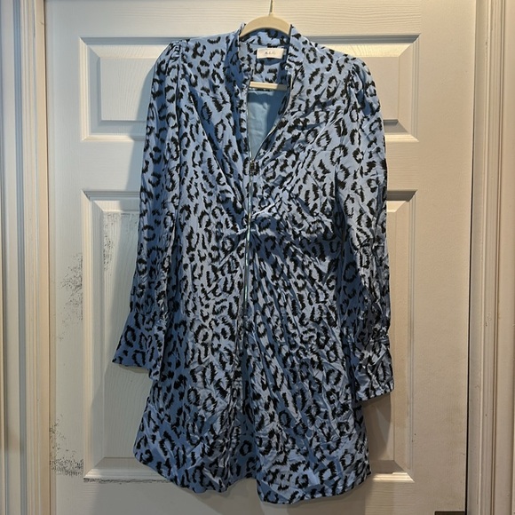 A.L.C. Marcella Blue Leopard Print Silk Mini Dress 10 ALC - Picture 2 of 7